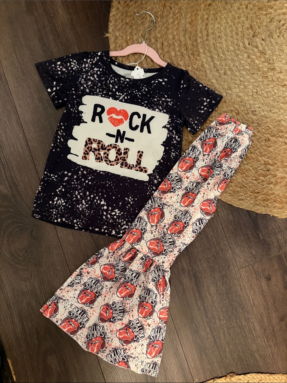 Kids Black Rock-N-Roll Tee & Graphic Bell-Bottom Set